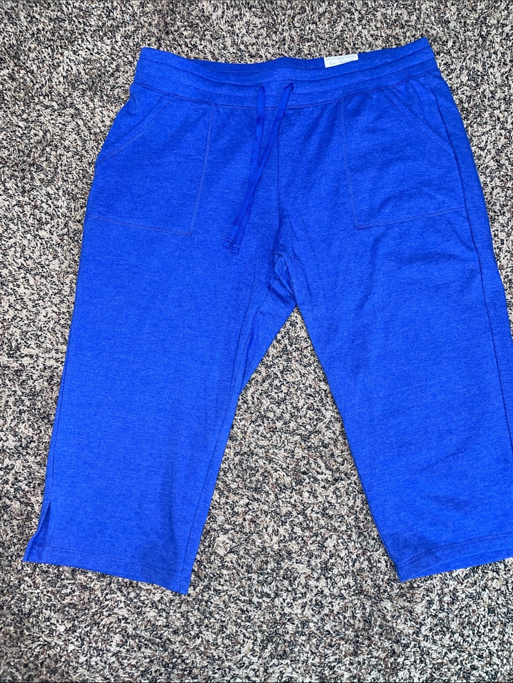 St. John's Bay Royal Blue Knit Drawstring Cropped Lounge Pants Large Petite NWT